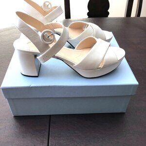Prada Crisscross White Platform Sandals Size 40 US 9 ($695) NIB